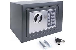 HONI 4.6L Electronic Security Safe Box, Small Digital Safe with 2 Emergency Key, Wall And Floor Fixings, for Home Office Hotel Protect Jewelry Cash money, 23 x 17 x 17cm, Grey