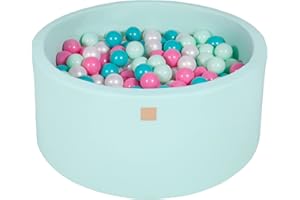 MEOWBABY Piscine À Balles pour Bébé - Rond 90x40cm Piscine a Balle pour Enfant avec 300 Balle, Coton, Menthe: Perle Blanche/Turquoise/Rose Clair/Menthe