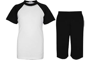 A2Z 4 Kids Raglan Style T Shirt & Shorts Black Contrast PJS Super Soft Matching Top Bottom Pyjamas Comfy Loungewear Dress Up Outfit Gifts for Children Girls Boys Age 5-13 Years