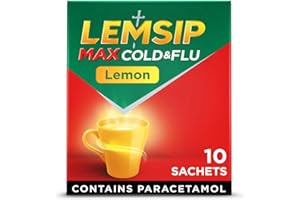 Lemsip Max Cold and Flu, Lemon, 10 Sachets, Paracetamol, Headache Relief, Sore Throat Relief, Nasal Congestion Relief, Max Strength, Fast-Acting, Medication