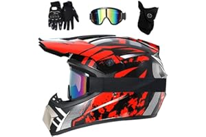 EVGATAVAB Jeunes Enfants Casque de Motocross, avec Lunettes Gants Masque, Unisexe Confortable Intégral Tout-Terrain VTT Scooter Moto Casques, Descente Enduro BMX VTT Dirt Bike Crash Casque