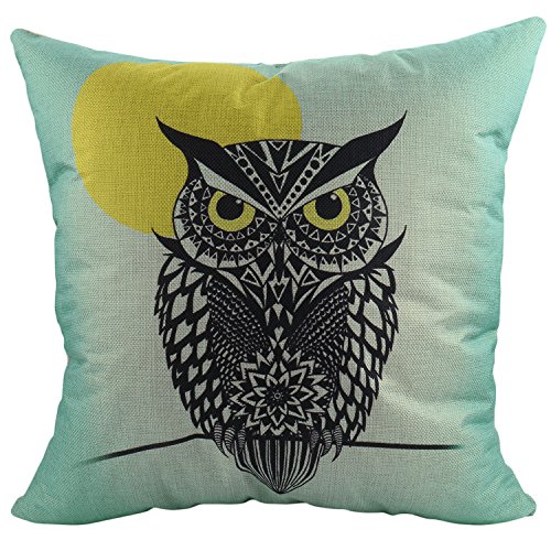 Luxbon Vollmond Eule Owl Leinen Kissenbezug Lendenkissen Sofakissen Pillowcase Cafe Haus Zimmer Auto Deko 18 x 18 ''