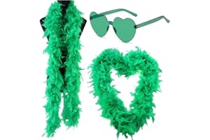 FCXVXCL Feather Boas Set, 2M Feather Boa Fancy Dress for Women Dancing Party Props Feather Boa with Heart Sunglasses Decoration Accessories Supplies for Wedding Celebration, Rave Party, Cosplay (Green)