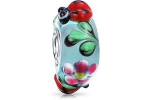BLING JEWELRY Insecte De Jardin Mixte Coccinelle Papillon Bourdon Fleur Travail De Lampe Verre De Murano .925 Argent Sterling Perle D'Espacement Pour Bracelet À Breloques Européen Pour Femmes