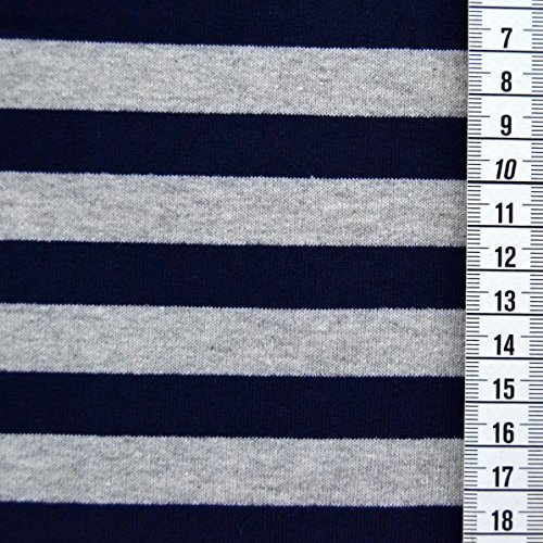 Sweat-Stoff „Evan – Streifen“ / Ringel-Sweat / Beste Öko-Tex Qualität / Meterware ab 50cm / FX (02. hellgrau meliert/dunkelblau) - 2
