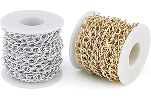 Craftdady 2 rouleaux de Chaîne gourmette non soudée 10x6.5mm Argenté, doré chaîne torsadée en aluminium doré et argenté non soudé avec bobine pour la fabrication de bijoux et de colliers - 10 m