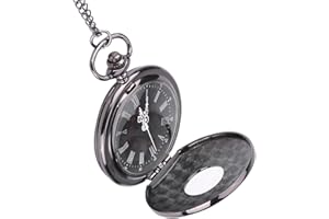 BRRNOO Vintage Stalowy Kwarcowy Zegarek Kieszonkowy, Klasyczny Kwarcowy Analogowy Zegarek Kieszonkowy ze Stopu Naszyjnik Wisiorek z łańcuszkiem, Klasyczny Zegarek Kieszonkowy Fob