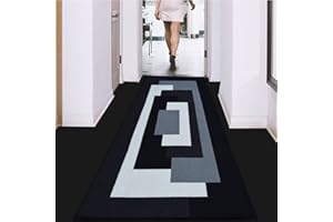 RUGS INN Carpet Runners for Hallways Non Slip Long - Flat Weave Non Shed Thick Abstract Rug Carpet Mat Kitchen Rug - Washable Runner Rug Anti Slip Mat, 80 x 300 cm, Black Grey