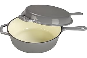 ECHTWERK Set 2 in 1, Casseruola in ghisa con coperchio, Casseruola in ghisa con rivestimento smaltato, Adatto per forni, grill, barbecue e induzione, Grigio, 2,5 L