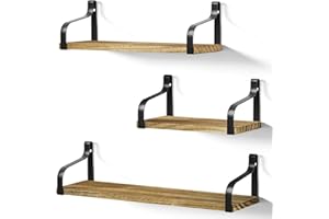 Gio Arreda Mensole da Muro, Set di 3 Mensola da Parete in legno, Mensole Galleggianti da Parete,decorazioni muro, lunghezza 42/36/29 cm per camera da letto soggiorno cucina ufficio (Legno)