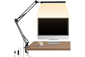 Lampa biurkowa LED Zaxiva z 3 temperaturami barwowymi, 10 poziomami jasności, regulowanym ramieniem i klipsem, idealna do czytania, pracy, nauki, makijażu oraz codziennego użytku w domu i biurze.