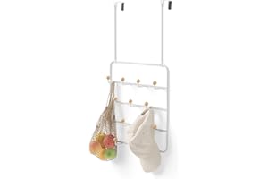 Umbra Crochet de porte multifonction Estique avec 14 crochets, sans perçage sur la porte, organisateur multiple, support mural, blanc