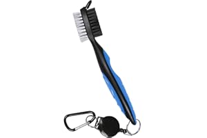 Tyouki Golf Club Brush and Club Groove Cleaner, Nylon & Steel Brush Golf Clean tool with Retractable Zip-line, Aluminum Carabiner-Lightweight/Ergonomic Design/Easily Attaches to Golf Club Bag