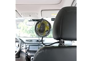 Demiawaking 12V 24V Auto Ventilator Geräuscharmer 360 Grad Rotation USB 3-Gang Geschwindigkeit Auto Lüfter Kühler für Auto SUV LKW (Rücksitz)