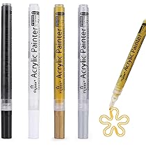 Set 4 Pennarelli Acrilici Metallizzati - Nero, Bianco, Oro, Argento | Punta Fine 0.7mm | Per Pietre, Legno, Vetro - Foto 10