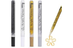 iLamdeetek 4 Stück Schwarz Weiß Gold Silber Acrylstifte, 0,7 mm Permanent Acrylfarben Marker, Wasserfest Lackstift, für Glas, Keramik, Steinmalerei, Kunsthandwerk für Erwachsene