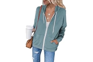 Maavoki Damska bluza z kapturem z zamkiem błyskawicznym i długim rękawem, polarowa, na jesień, zimę