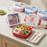 Deconox Paslanmaz &Ccedil;elik 3 B&ouml;lmeli Kilitli Yemek Kabı 2000 ml, &Ccedil;atal Kaşık Dahil Renkli Desenli Lunch Box, &Ccedil;elik İ&ccedil; Hazneli Sa