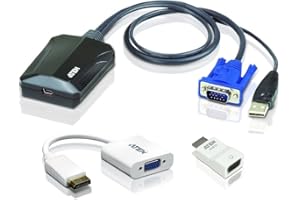 ATEN Laptop USB KVM Console Crash Cart Adapter CV211CP, 1920 x 1200 @60Hz, bi-directional, instant BIOS-level access, plug-and-play for datacenters, servers, computers, kiosks, ATM, UK, 1 KVM Leader