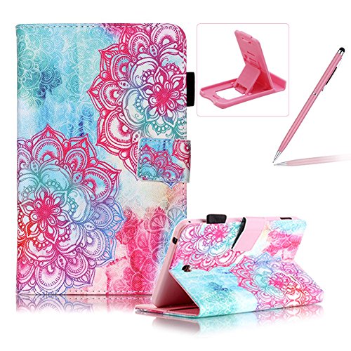 Für Samsung Galaxy Tab 4 7.0 Zoll SM-T230 Leder Tasche Hülle,Für Samsung Galaxy Tab 4 7.0 Zoll SM-T230 Leichter Wallet Kickstand Hülle,Herzzer Mode Hübsch [Feurige Blumen Gedruckt] Shockproof Kratzfest PU leder Mappen Geldbeutel Folio Abdeckung mit Karte Bargeld Schlitz Weiche TPU Innere Kasten Hülle Case für Samsung Galaxy Tab 4 7.0 Zoll SM-T230 + 1 x Frei Rosa Handy Halterung Ständer + 1 x Frei Rosa Stift Stylus