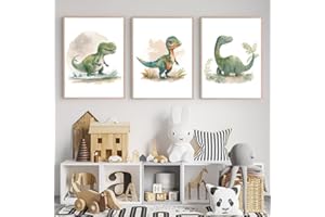 CPGG Ensemble de 3 Dessin Animé Dinosaure Jungle Dino Baby Shower Affiche Pépinière Toile Peinture Mur Art Imprimer Photo Enfants Enfants Chambre Chambre Décor-40 * 50Cm/16 * 20Inch (Sans Cadre)