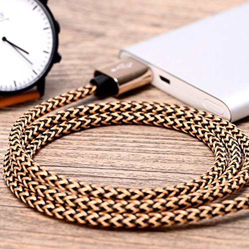 USB-Cabel, H quadratic, 1m / 3,3ft Nylon geflochtenes Android-Kabel für Smartphones, PS4 Controller und mehr (Gold) - 5