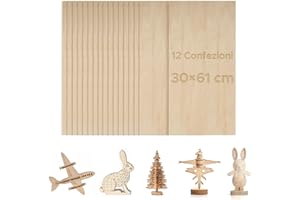 OMTech 12 Fogli di Tiglio 300x600 mm Fogli di Compensato per Artigianato, Fogli di Legno Spessi 3 mm per Incisione Taglio Laser per Progetti Fai da Te Disegni Pittura Modelli Architettonici