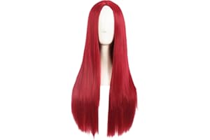 MapofBeauty 28 Inch/70 cm Monochrom Side Bangs Long Straight High Temperature Fiber Fashion Wig (Red)