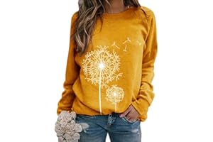 heekpek Camiseta Manga Larga Mujer Sudadera Mujer Impresión de Diente de León Cuello Redondo Casual Camisa Top Blusas Pullover Hoodie para Primavera Otoño y Invierno