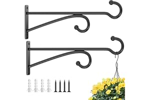 PICKPIFF Lot de 2 crochets de pot de fleurs 25 cm Crochets métal intérieur/extérieur Supports muraux paniers carillons