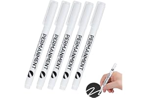 Gudemoore 5 Piezas Rotulador Permanente Blanco, Rotulador Blanco Punta Fina, Impermeable y de Secado Rápido, Ancho de Trazo 1.0 mm, Para Piedra, Madera, Vidrio, Cerámica, Lona, neumáticos