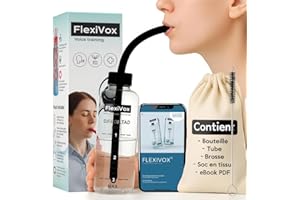 ALEJANDRO FUENTES FlexiVox®, kit d’entraînement vocal | Utilisé en orthophonie et thérapie vocale avec talc aseptique + Bouteille graduée + Brosse + Pochette + eBook numérique + Bouchon régulateur (espace Noir)
