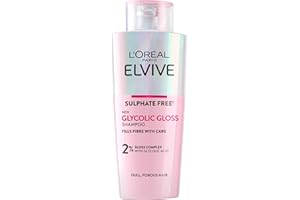 L'Oreal Paris Elvive Glycolic Gloss Sulphate-Free Shampoo, with 2% Glycolic Acid Complex, Instantly Transforms Dull Hair for Shine, Smoothness & Strength, All Hair Types, 250ml