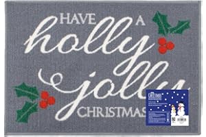 JVL Festive Christmas Machine Washable Indoor Doormat, Holly Jolly, Grey, Size: 40x57cm Approx…