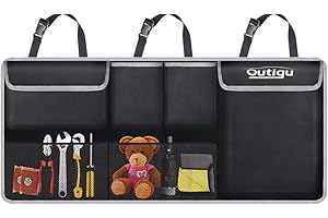 OUTIGU Car Boot Organizers and Storage, Hanging Foldable Car Boot Storage Four Pockets with Super Capacity, Car Backseat Trunk Organizer Seat Back Storage Multipurpose Cargo Accessory Fit for Most Vehicles