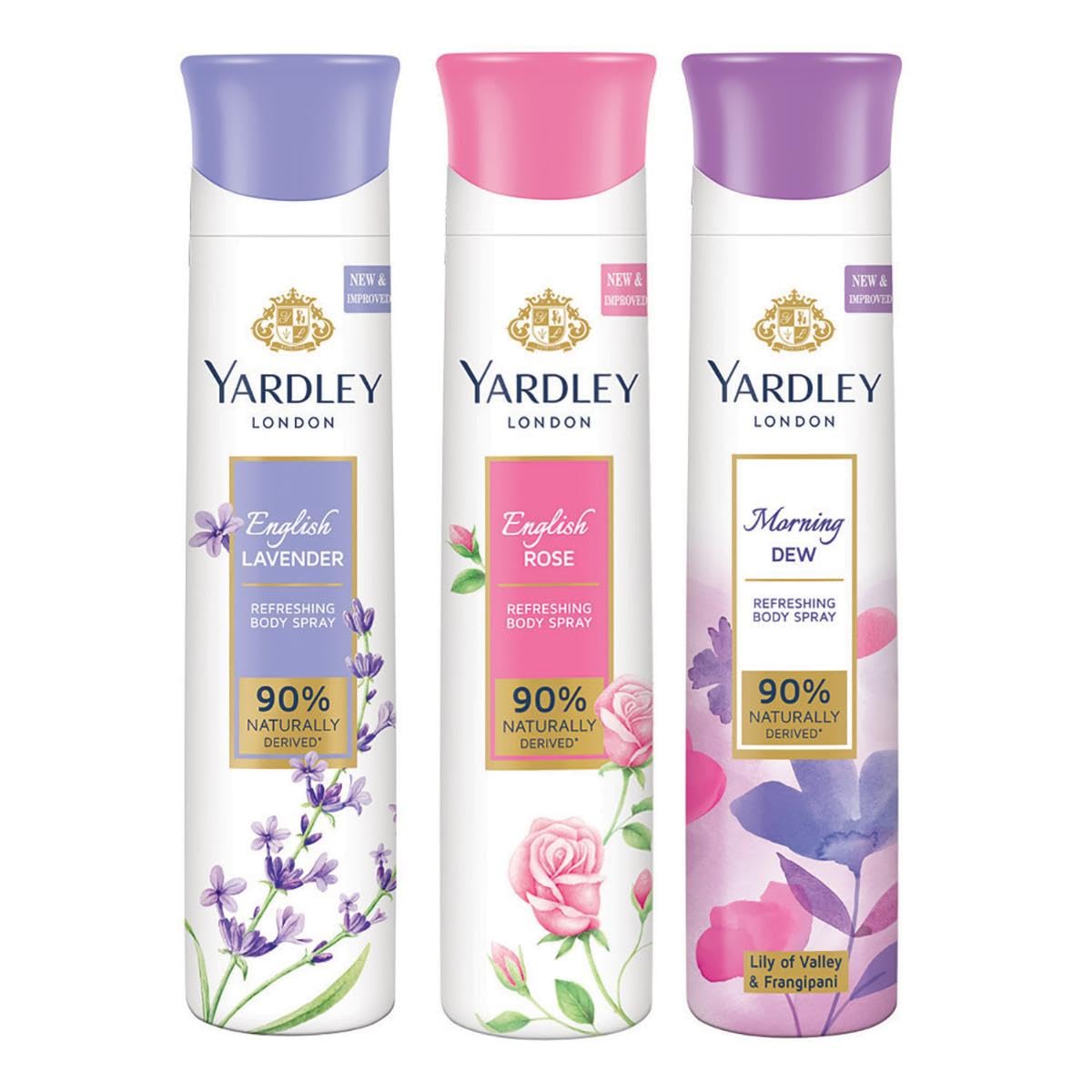 Yardley London Daily Use Deodorant Body Sprays for Women| English Lavender, English Rose, & Morning Dew Deodorant Assorted Pa
