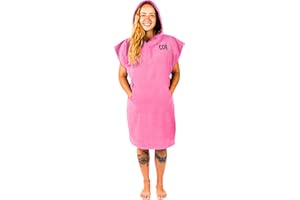 COR Surf Poncho à Langer avec Capuche et Poche Avant | Combinaison de plongée épaisse en Microfibre à séchage Rapide pour Le Surf, la Plage, la Piscine, la Natation (Taille M - Rose)
