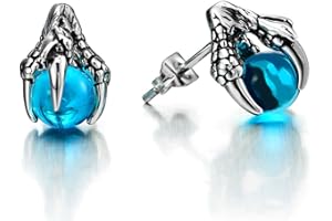 COOLSTEELANDBEYOND La Garra del Águila, Garra de Dragón Pendientes con 6MM Azul Cristal Bola Hombres Muchachos Niños, Acero, 2 Piezas