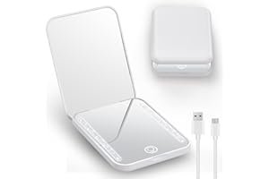Gospire Mini LED Taschenspiegel mit 1X/3X Vergrößerung, USB Wiederaufladbarer Reisespiegel mit Licht, 3 Farben & Dimmable, Klein Schminkspiegel Klappbar Taschenspiegel für Frauen, Weiß