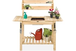 MaxxGarden Tavolo di preparazione per piantine in legno con piano di lavoro, 100 x 45 x 140 cm, naturale