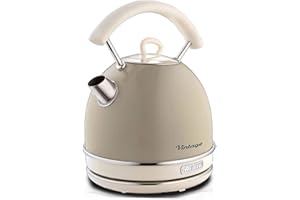 Ariete Bouilloire Vintage 2877, Bouilloire Électrique avec Niveau D'Eau Visible, Base Sans Fil 360°, Arrêt Automatique, Poignée Ergonomique, Capacité 1,7 L, Acier Inoxydable, 2000W, Beige