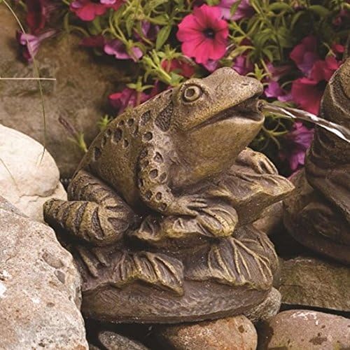 Frog On Leaves Plumbed Cast Stone Luxury Pond Spitter Ideal Garden and Patio Gift Idea