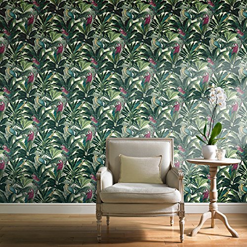 Grandeco Ideco Exotisch Vogel-muster Papagei Motiv Tropische Blätter Tapete – Rosa A11504 - 2