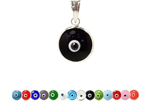 MIZZE MADE FOR LUCK 10 MM Glass Turkish Evil Eye 925 Sterling Silver Charm Pendant for Protection in 925 Sterling Silver - 14 Colours Available