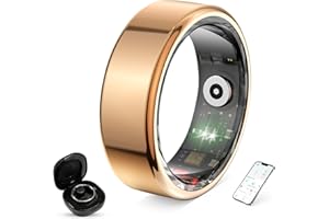 UouNeaCo Bague Connectée Smart Ring pour Femme et Homme, Tracker Fitness avec Moniteur Fréquence Cardiaque, Sommeil, 100+ Sports, Podomètre, Étanche IP68, sans Abonnement pour iOS/Android (Doré, 8)