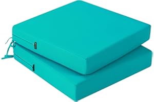 PRIMEPATIO Outdoor Chair Cushions Set of 2, Thick 7cm, Patio Chair Cushions for Outdoor Furniture Waterproof with Ties, Outdoor Seat Cushion, Patio Chair Pads Dining Chair, 40 x 40 x 7cm, Blue