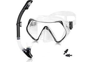 Amiable Snorkel Set Adults, Anti-Fog Snorkel Mask and Snorkel Adult, Panoramic Wide View Scuba Diving Mask and Dry Snorkel, Tempered Glass Snorkeling Mask and Snorkel Set Adult