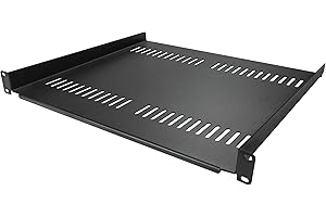 StarTech.com Mensola per Rack 19" 1U Ventilata, Ripiano universale cantilever per rack e armadi di rete 19 pollici, Acciaio resistente, Capacità 20kg, Profondità vassoio 41cm, Nero (CABSHELF116V)