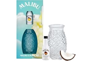 BLUE TREE Malibu Caribbean Coconut White Rum Miniature Alcohol Bottle and Pineapple Glass Gift Set, including 5cl Malibu Rum and a Stylish Pineapple-Shaped Glass. Perfect for Christmas and Birthdays.