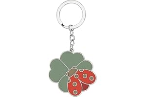 THUN, Portachiavi con Quadrifoglio e Coccinella Ella Lui in Zama Placcata e Ottone Placcato, 5.5 x 5.8 cm